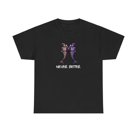 Never Better skeleton mermaids graphic tee in black