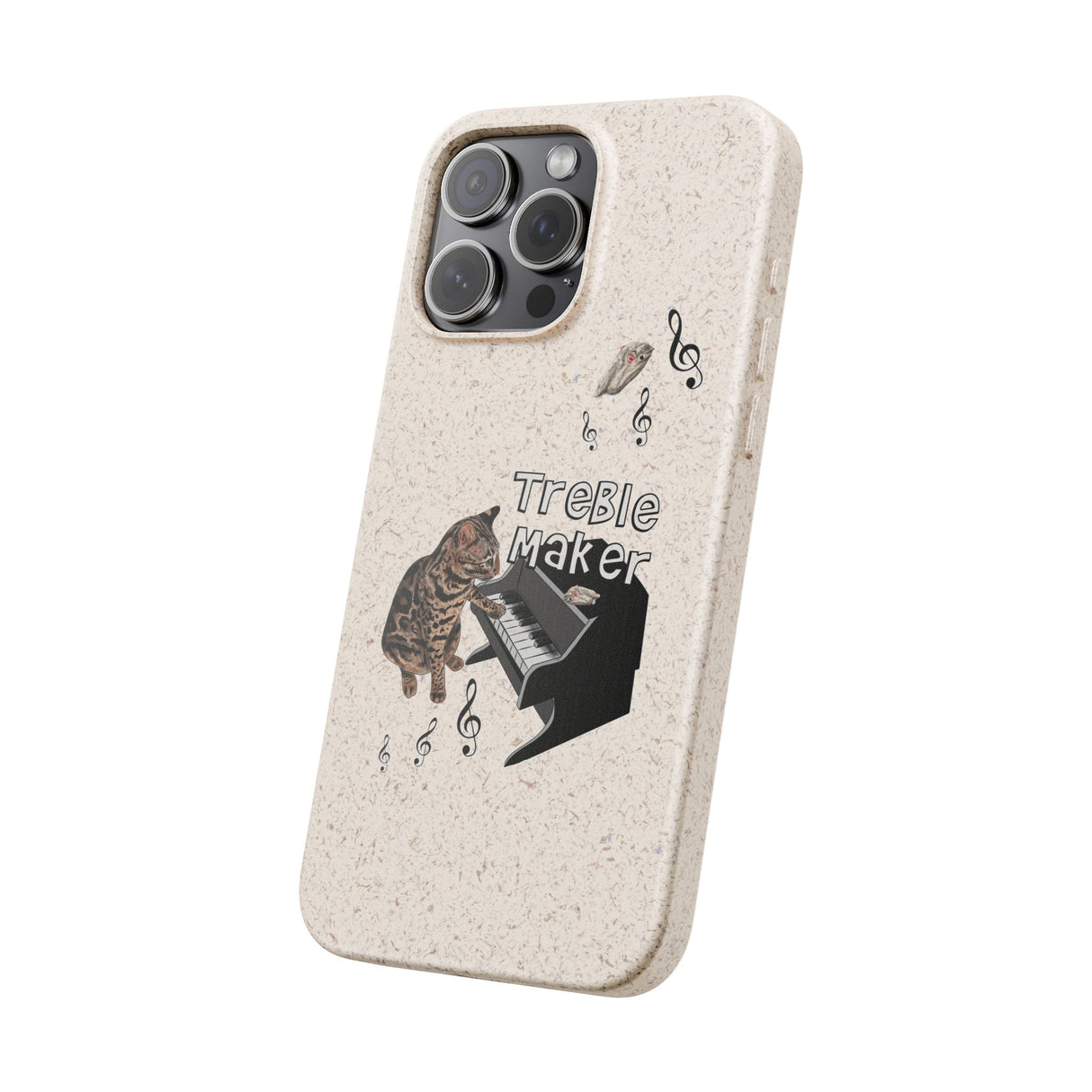 Phone case - Treble Maker Hand Drawn Design by Flounder's Mom, Nina Featuring Flounder the Purrmaid Playing Piano for Mouse Toy