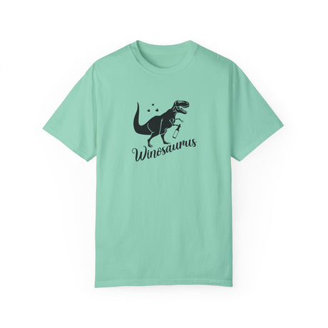 Wineosaurus t-shirt in island reef with a T-rex holding a wine glass