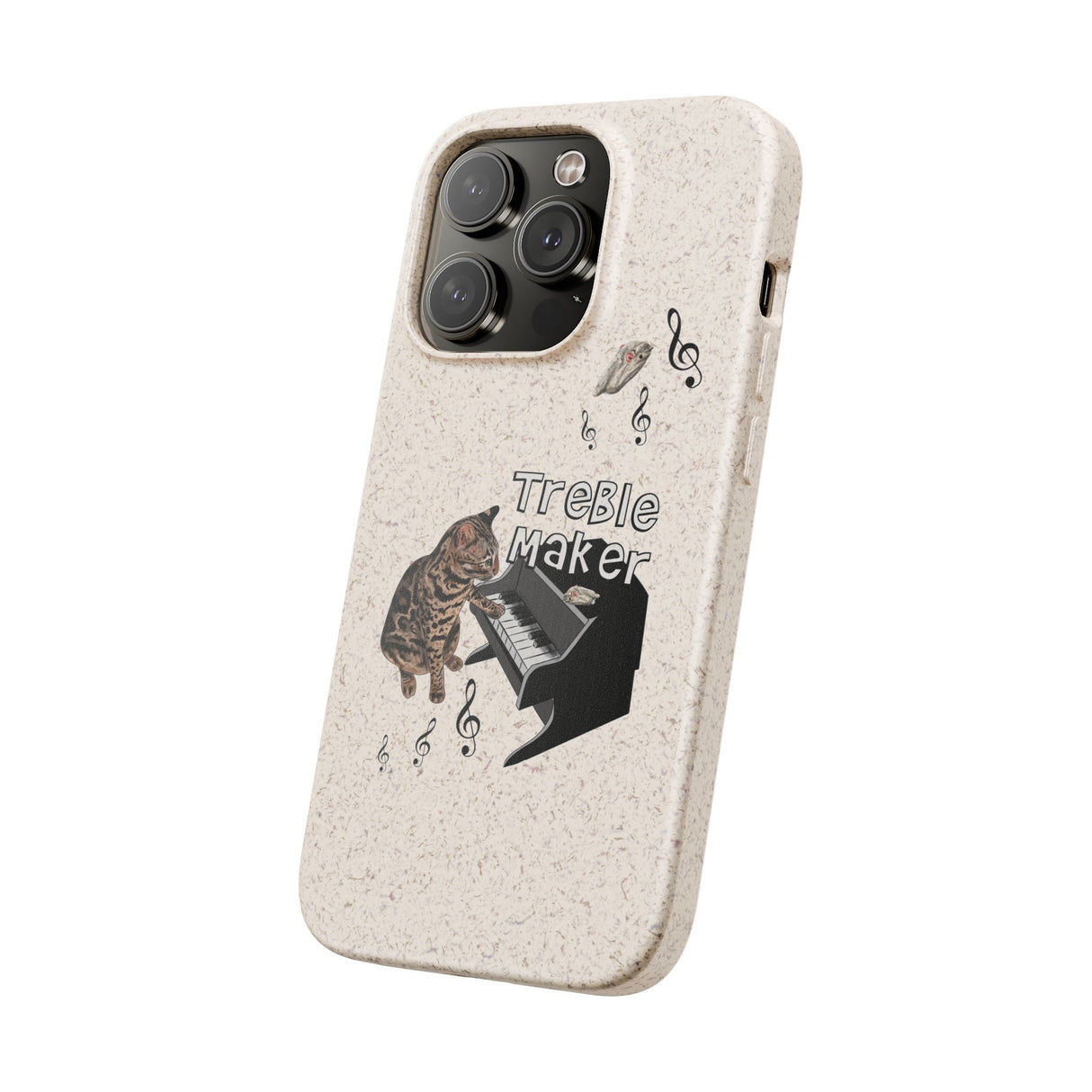 Phone case - Treble Maker Hand Drawn Design by Flounder's Mom, Nina Featuring Flounder the Purrmaid Playing Piano for Mouse Toy