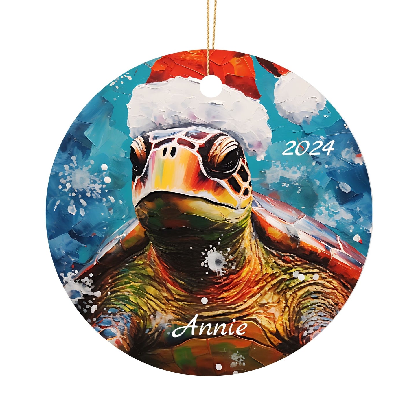 Personalized Sea Turtle Christmas Ornament – Custom Ceramic Holiday Decor