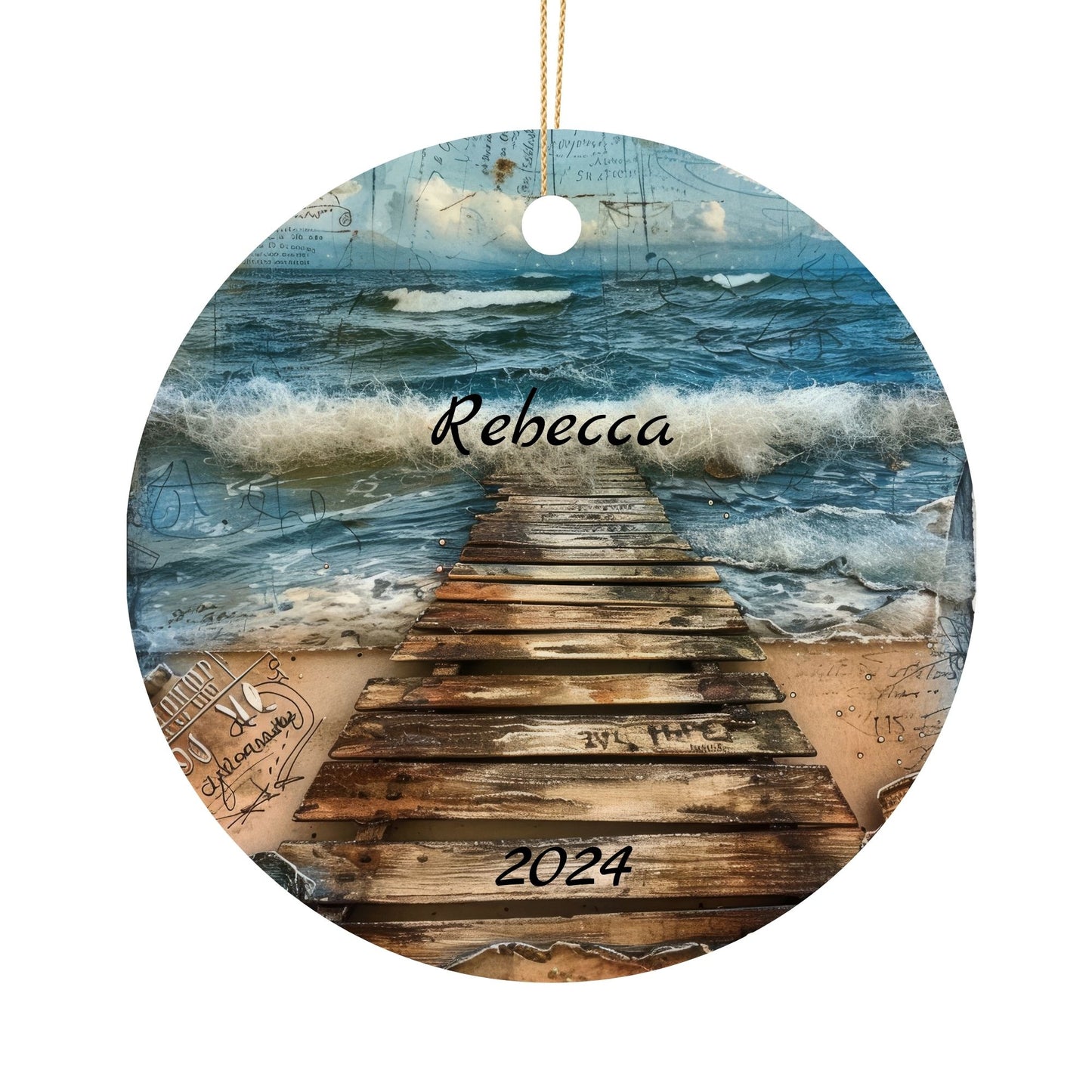 Personalized Coastal Christmas Ornament – Custom Ceramic Holiday Decor