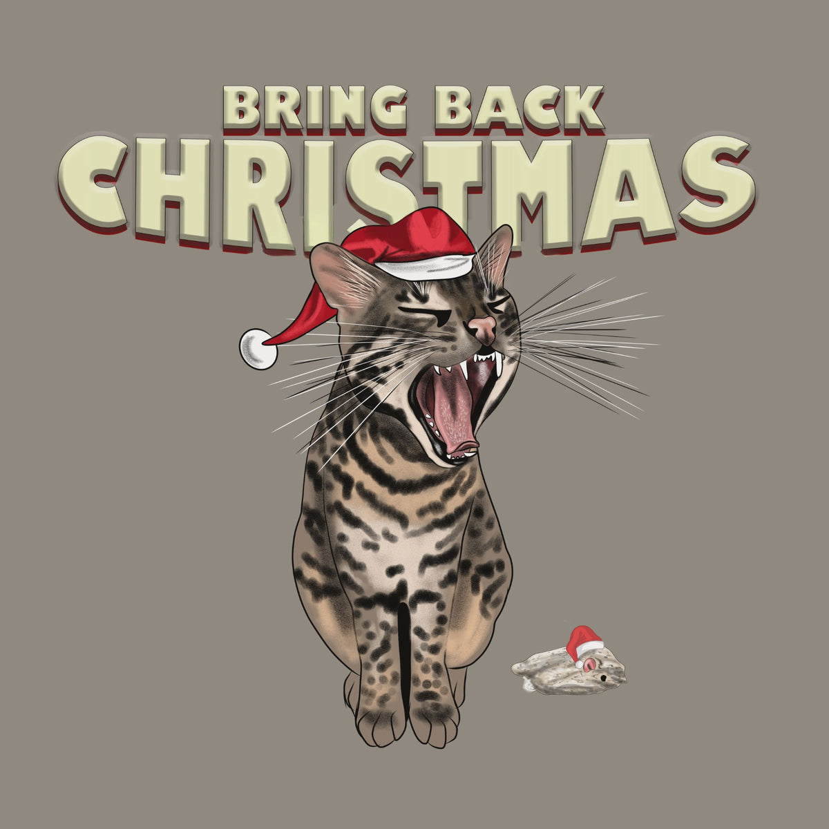 Cat with a Santa hat on and text bring back Christmas