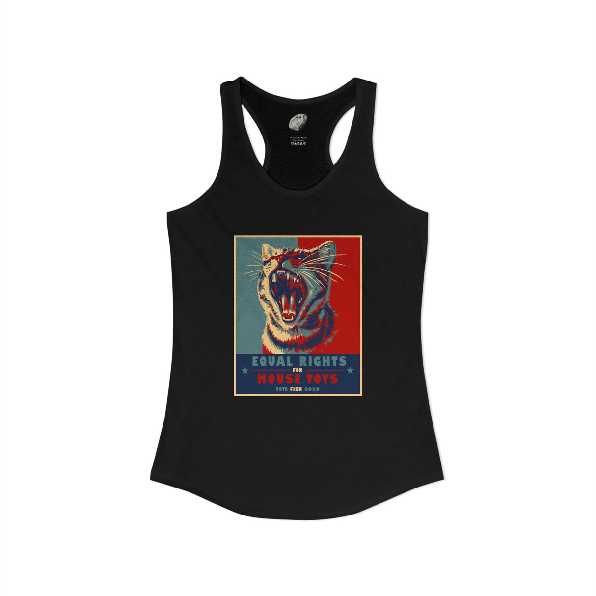 Vote Fish 2028 Racerback Tank — "Equal Rights for Mouse Toys" Purrmaid Funny Campaign