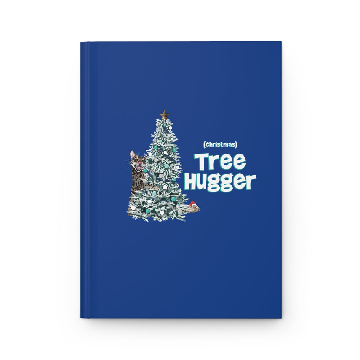 Hardcover Journal Matte - Christmas Tree Hugger Flounder the Purrmaid Design by Nina
