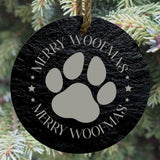 Merry Woofmas 3” Round Slate Ornament - Festive Dog Lover Holiday Decor