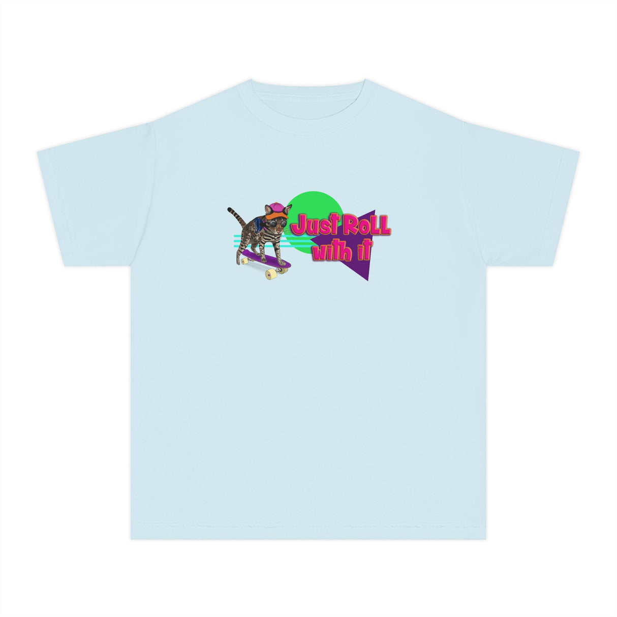Youth Tee - Just Roll with it Flounder the Purrmaid Skateboard Design by Nina