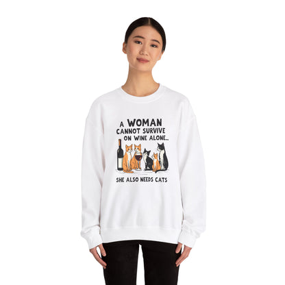 Funny Wine and Cats Sweatshirt - Adult