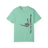 Purr-lunge Unisex T-shirt with Flounder the Purrmaid Design