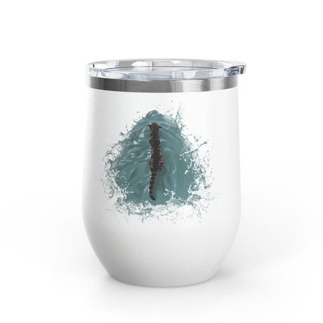 12 oz wine tumbler with the hand-drawn Fish at Heart Flounder the Purrmaid design