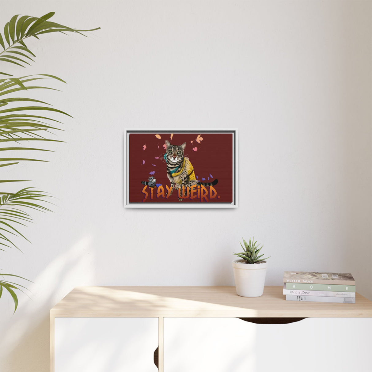 Stay Weird Matte Canvas Print — Flocahontas & Mouse Toy (Framed)