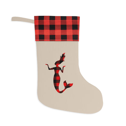 Red & Black Mermaid Christmas Stocking – Festive Burlap Accent