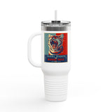Insulated Travel Mug — "Vote Fish 2028" Funny Political Campaign Design Featuring Flounder the Purrmaid