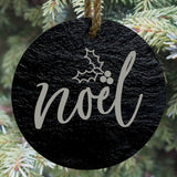 Noel 3” Round Slate Ornament - Elegant Christmas Tree Decoration