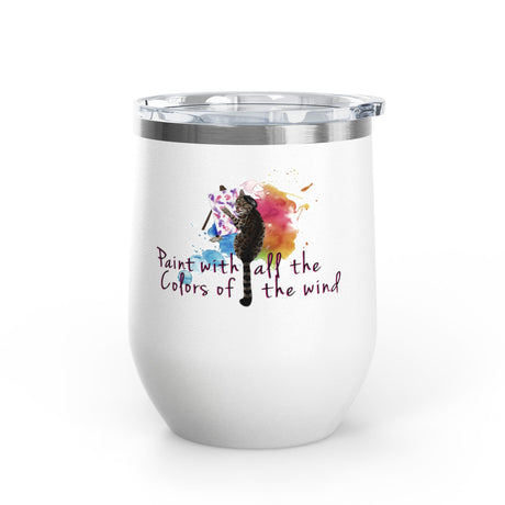 12 oz wine tumbler with hand-drawn Flounder the Purrcasso painting beside Mouse Toy, view 3