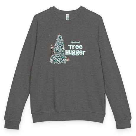 Christmas Tree Hugger raglan crewneck - Charcoal Heather