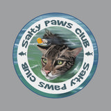 Close up of the design on the Salty Paws Club Tee - Flounder the Purrmaid & Life‑Vest Mouse Toy Shirt