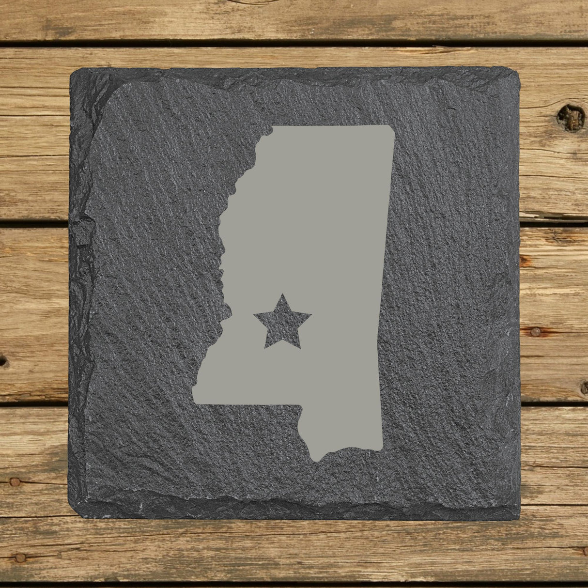 Mississippi Slate Coaster Set – Engraved Natural Stone (Set of 4)