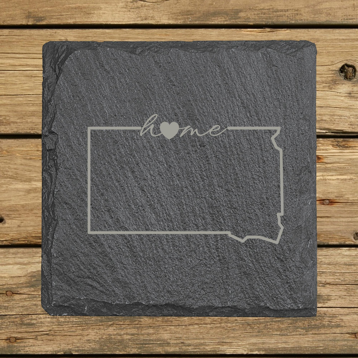 South Dakota Slate Coaster Set – Engraved Natural Stone (Set of 4)