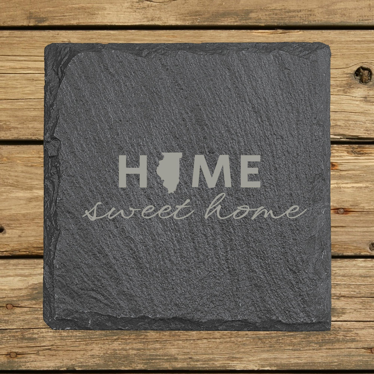 Illinois Slate Coaster Set – Engraved Natural Stone (Set of 4)