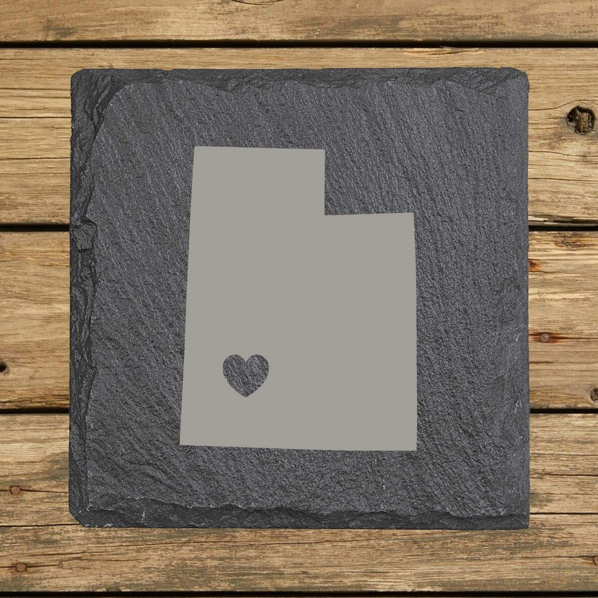 Utah Slate Coaster Set – Engraved Natural Stone (Set of 4)