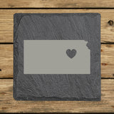 Kansas Slate Coaster Set – Engraved Natural Stone (Set of 4)