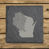 Wisconsin Slate Coaster Set – Engraved Natural Stone (Set of 4)