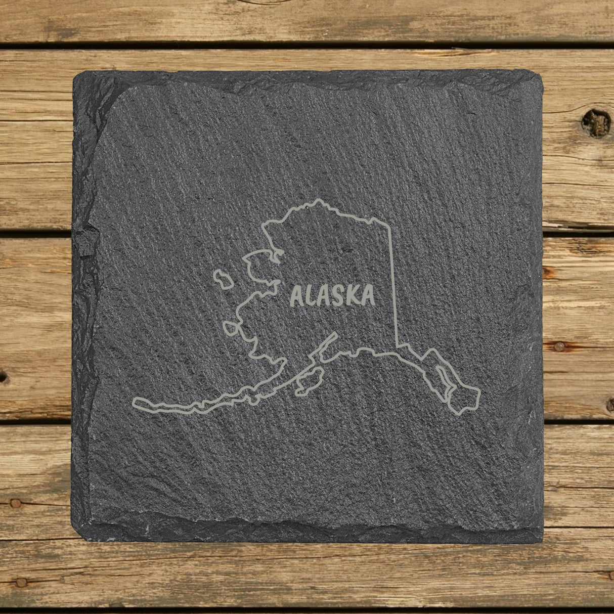 Alaska Slate Coaster Set – Engraved Natural Stone (Set of 4)