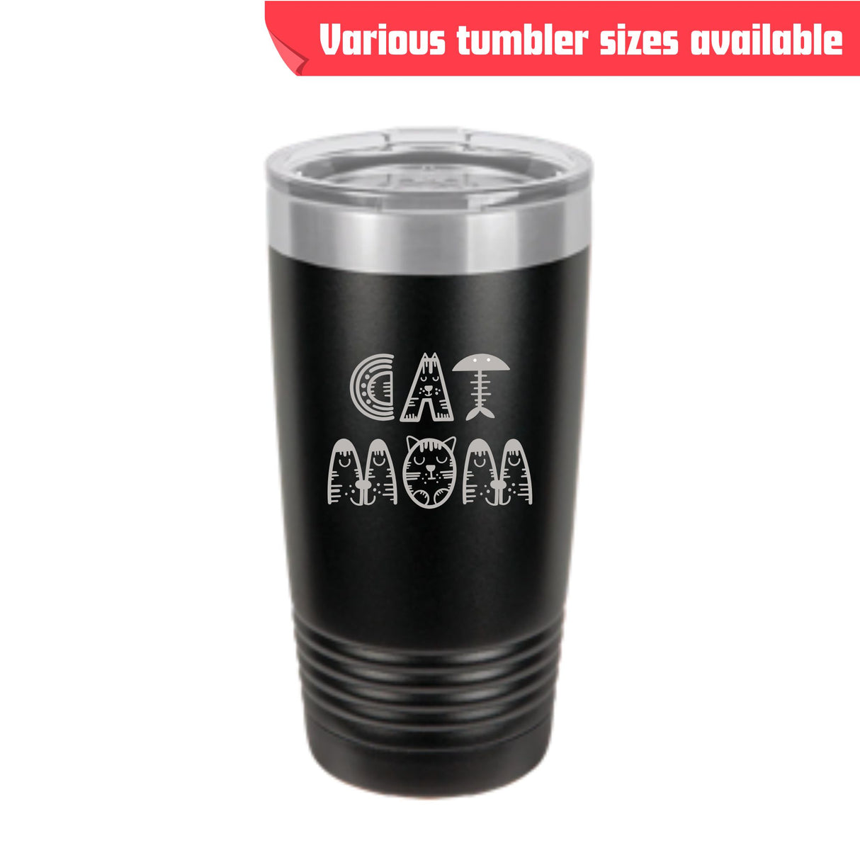 CAT MOM Tumbler – Laser Engraved Stainless Steel, 4 Sizes Available