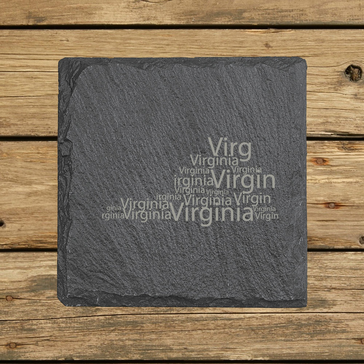 Virginia Slate Coaster Set – Engraved Natural Stone (Set of 4)