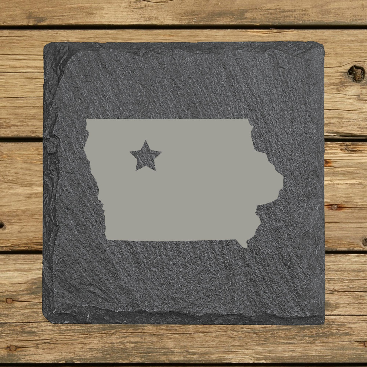 Iowa Slate Coaster Set – Engraved Natural Stone (Set of 4)