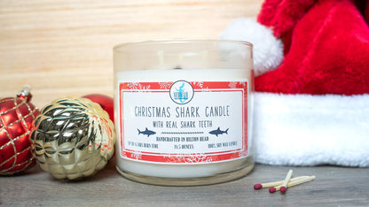 Christmas Shark Candle with Real Fossilized Shark Teeth