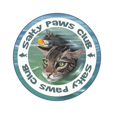 Close up of the design on the Kids Tee - "Salty Paws Club" Purrmaid Flounder & Life‑Vest Mouse Toy