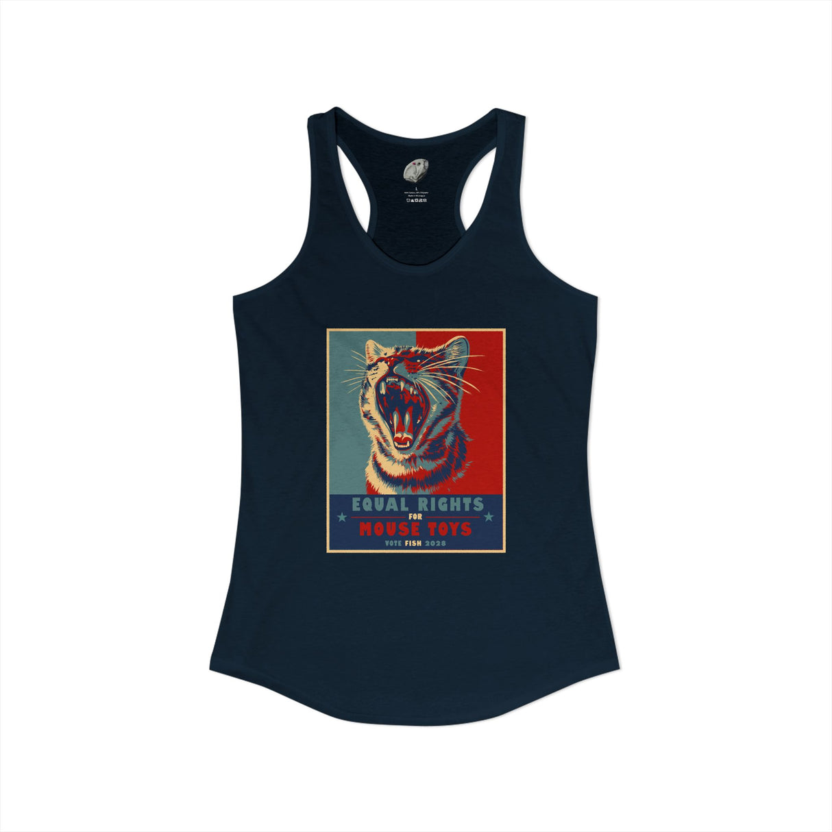 Vote Fish 2028 Racerback Tank — "Equal Rights for Mouse Toys" Purrmaid Funny Campaign