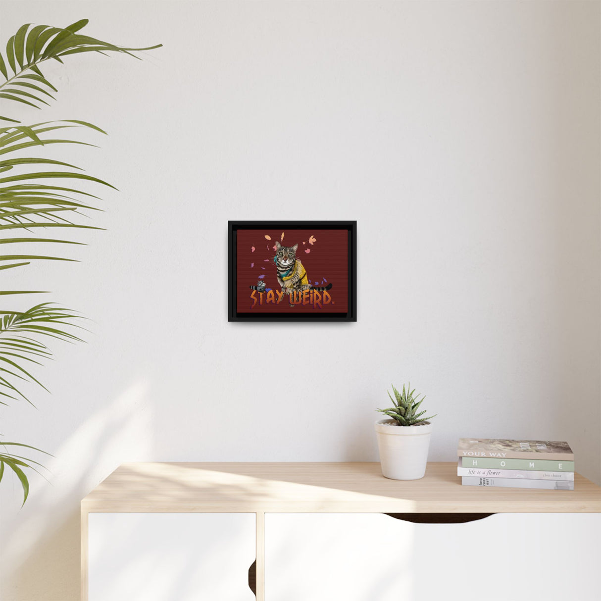 Stay Weird Matte Canvas Print — Flocahontas & Mouse Toy (Framed)