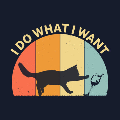 Close up of the design on the Crewneck Sweatshirt - 'I do what I want' Cat Retro Style