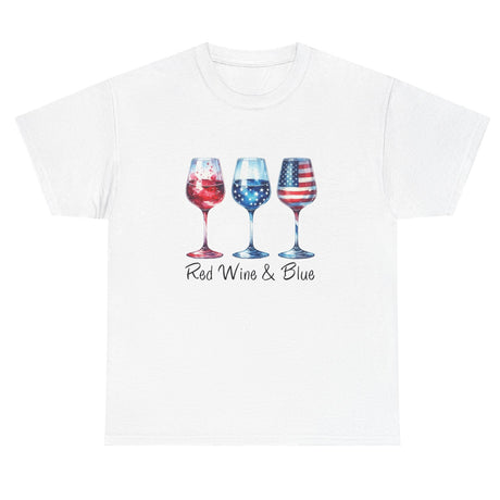 Red Wine and Blue cotton tee in white