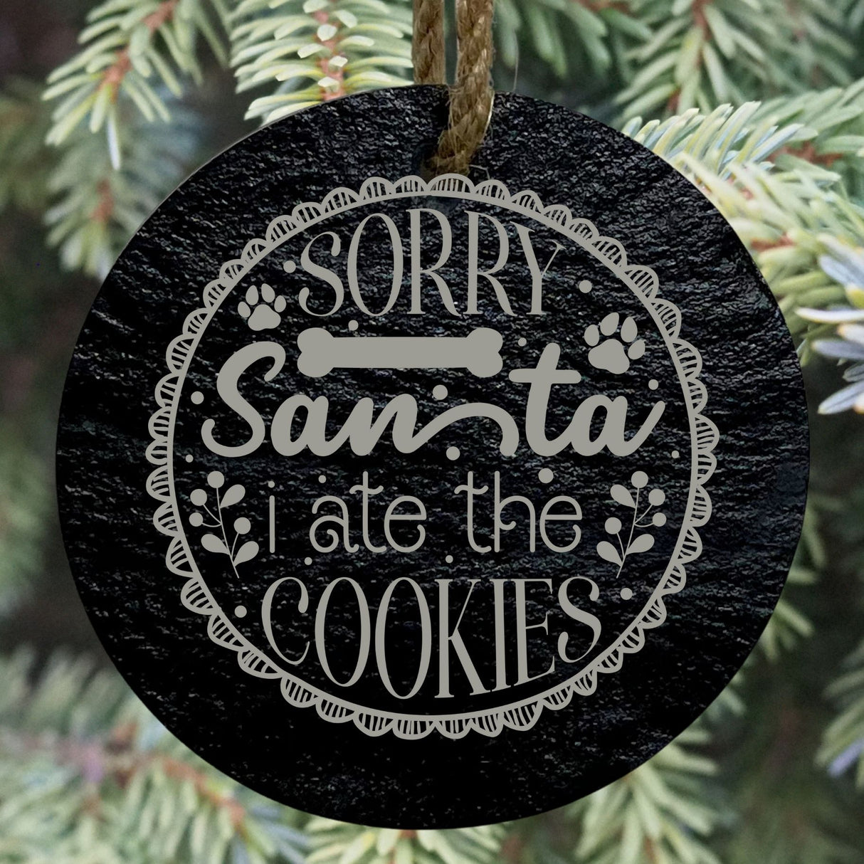 Sorry Santa, I Ate the Cookies 3” Round Slate Ornament - Funny Holiday Decor
