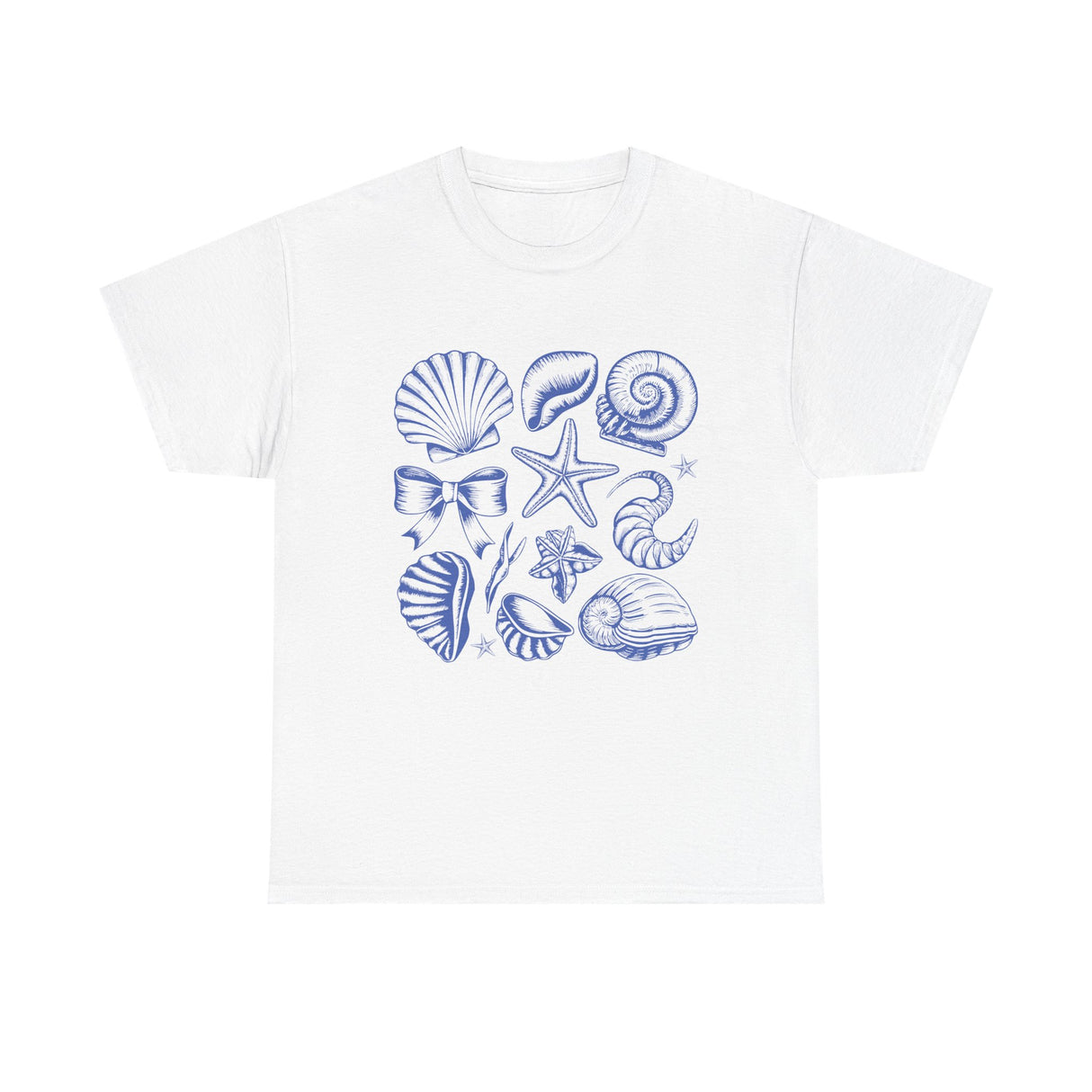Blue Coastal Coquette Shell Cotton T-Shirt