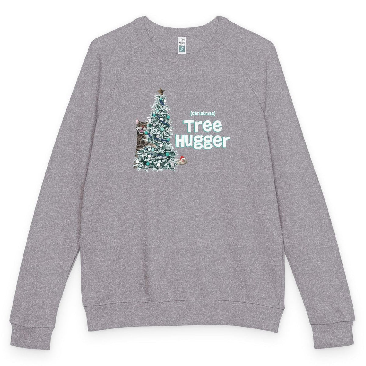 Christmas Tree Hugger raglan crewneck - Graphite Heather