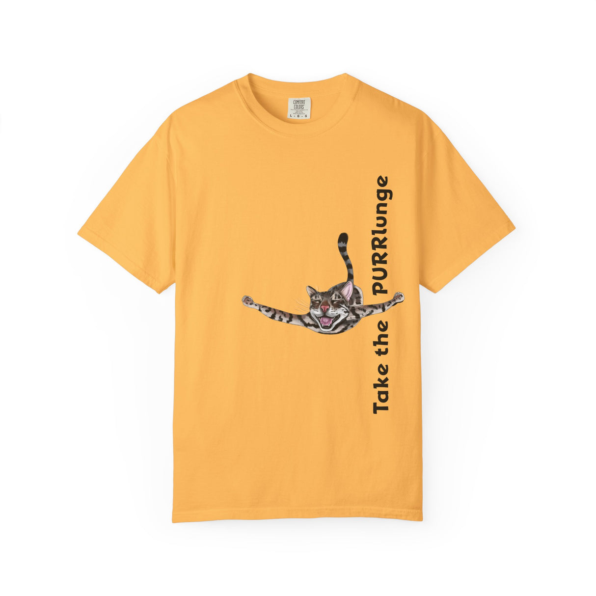Purr-lunge Unisex T-shirt with Flounder the Purrmaid Design