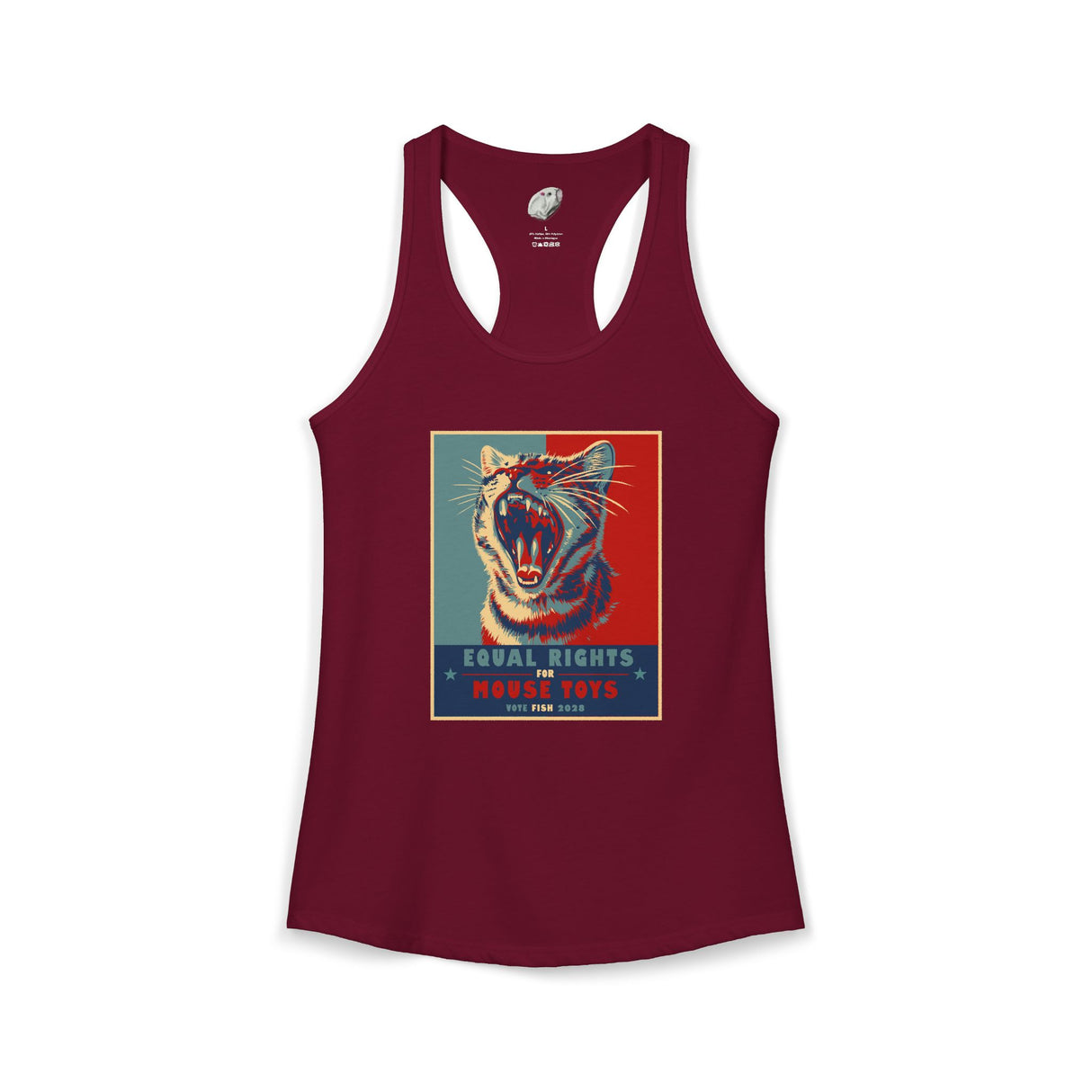 Vote Fish 2028 Racerback Tank — "Equal Rights for Mouse Toys" Purrmaid Funny Campaign
