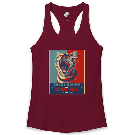 Vote Fish 2028 Racerback Tank - "Equal Rights for Mouse Toys" Purrmaid Funny Campaign, shown in Solid Cardinal Red