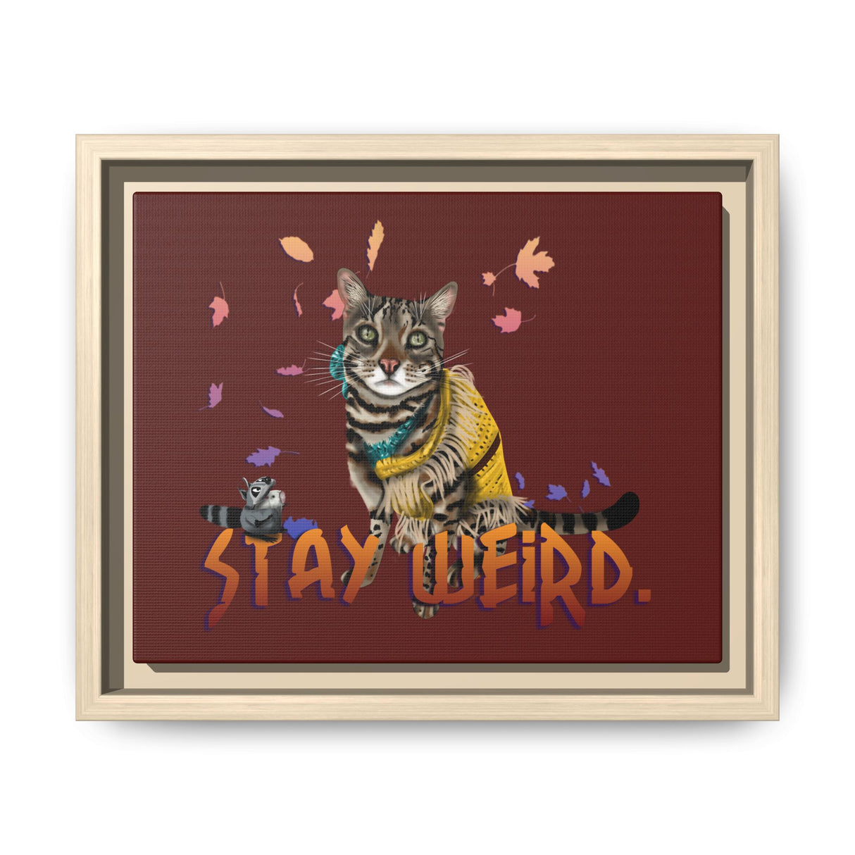 Stay Weird Matte Canvas Print — Flocahontas & Mouse Toy (Framed)