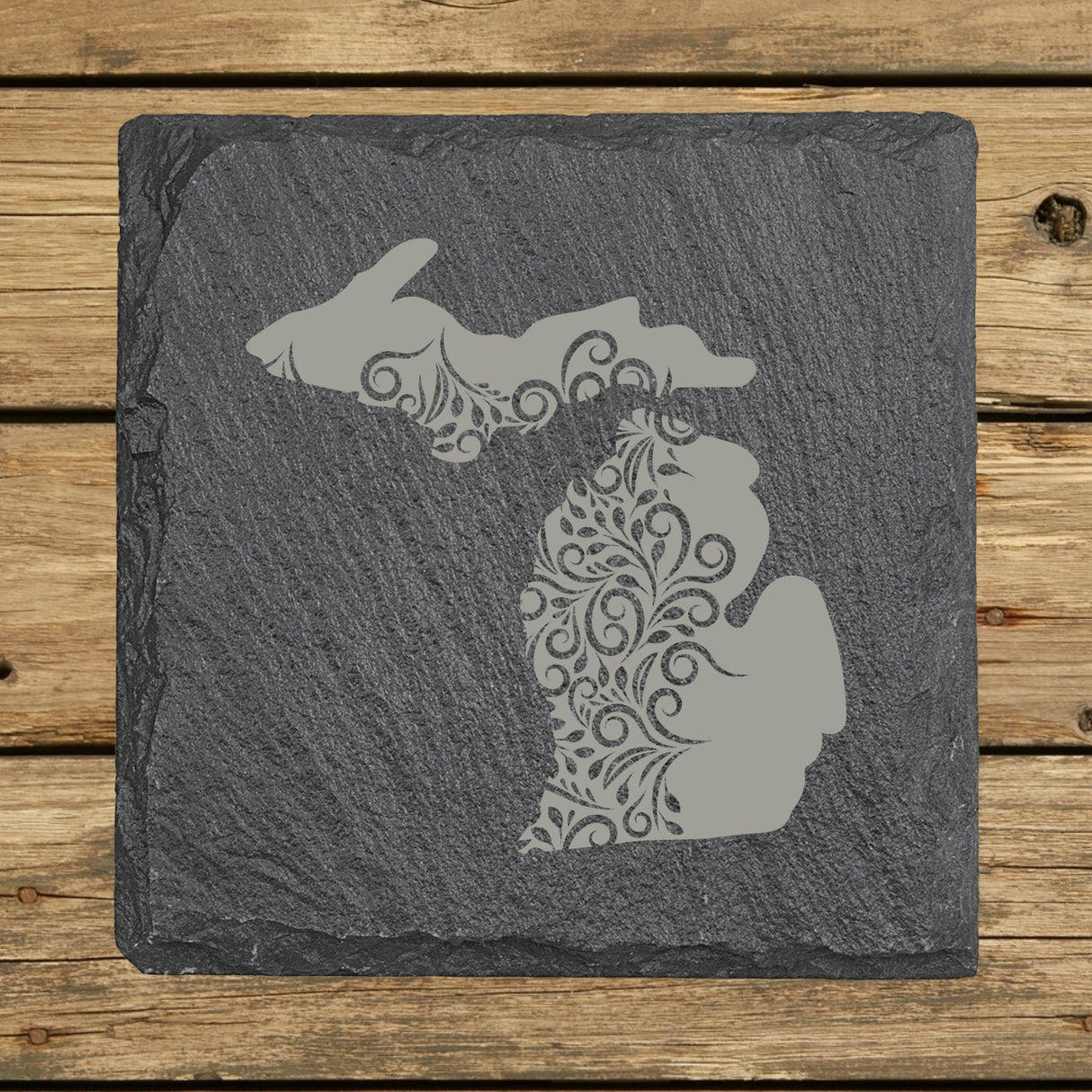 Michigan Slate Coaster Set – Engraved Natural Stone (Set of 4)