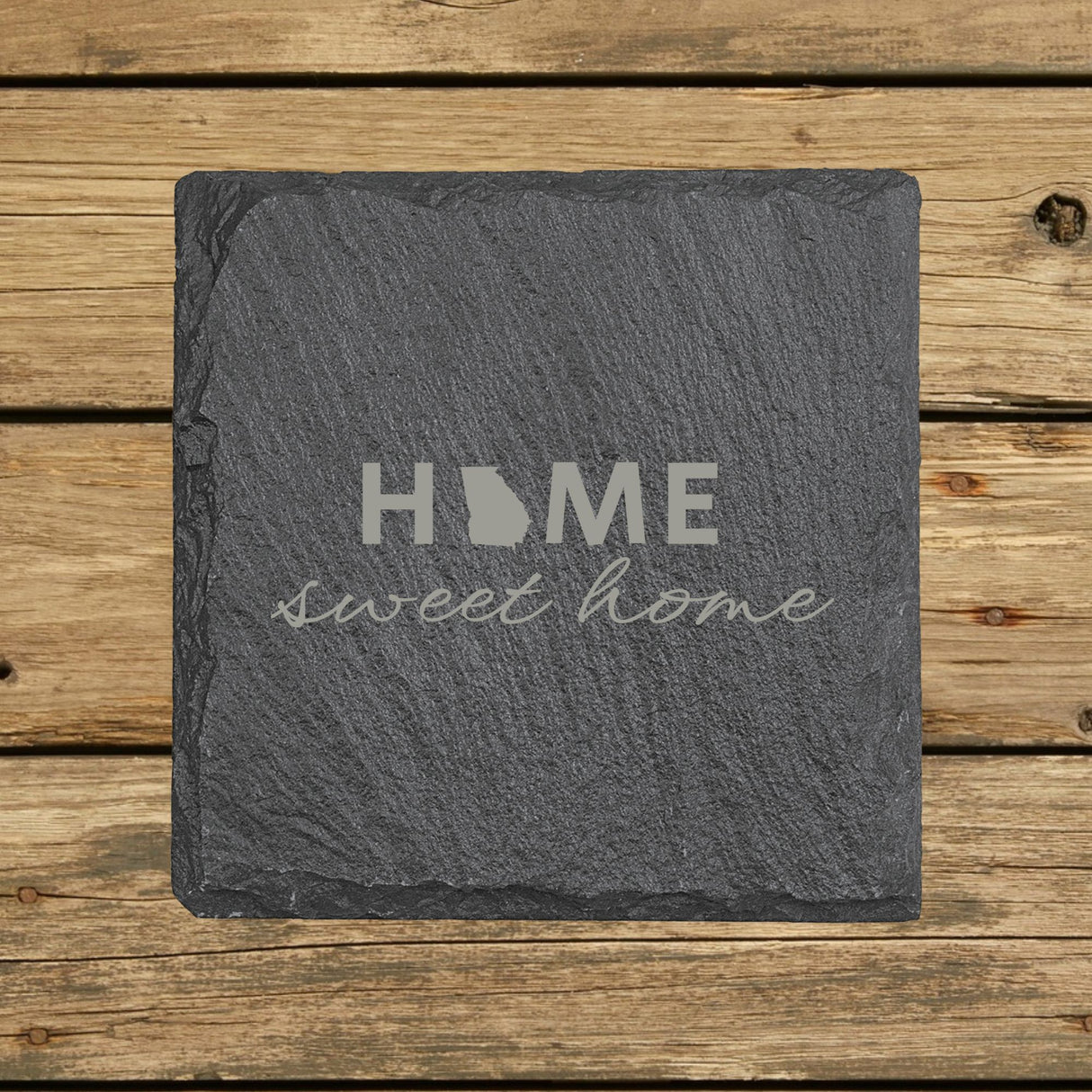 Georgia Slate Coaster Set – Engraved Natural Stone (Set of 4)