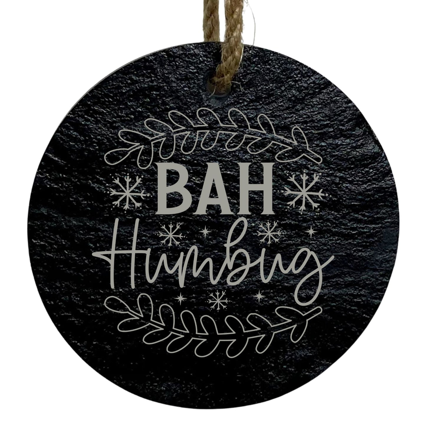 Bah Humbug 3” Round Slate Ornament - Funny Christmas Tree Decor