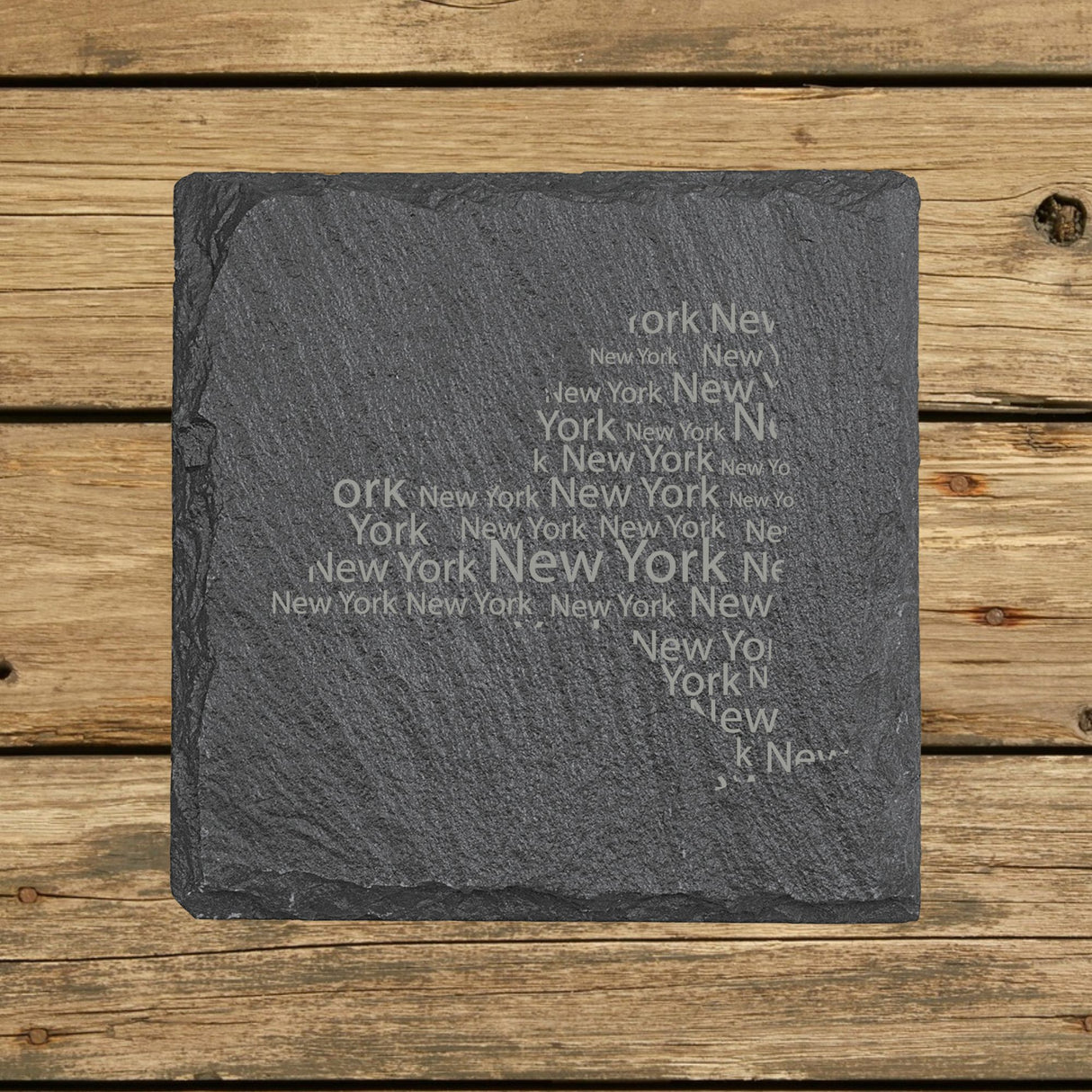New York Slate Coaster Set – Engraved Natural Stone (Set of 4)