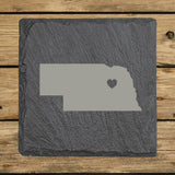 Nebraska Slate Coaster Set – Engraved Natural Stone (Set of 4)
