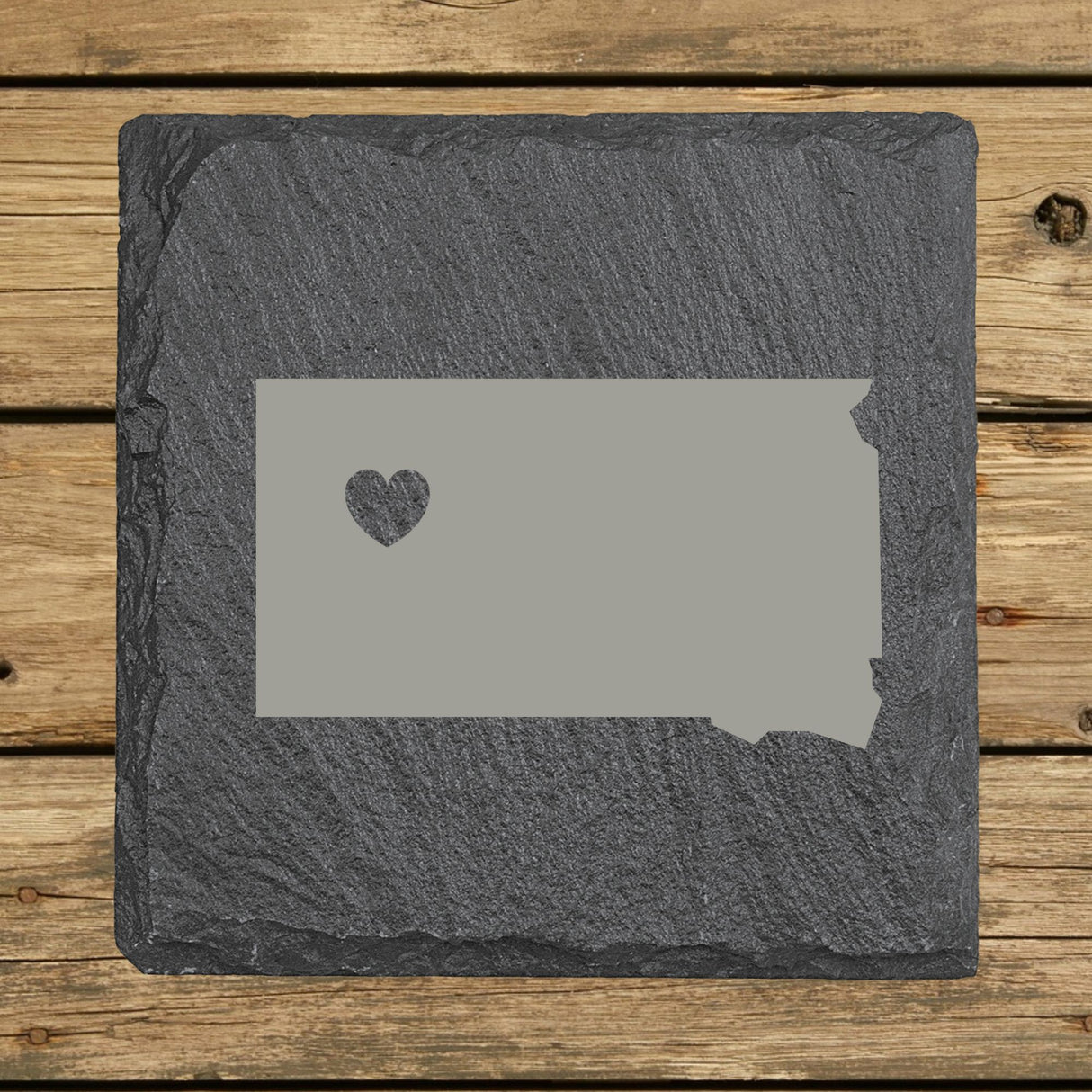 South Dakota Slate Coaster Set – Engraved Natural Stone (Set of 4)